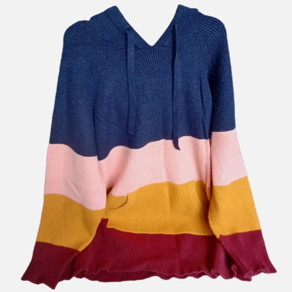 Raglan Torrid Tunic Multi Color Striped Hoodie/ S… - image 1
